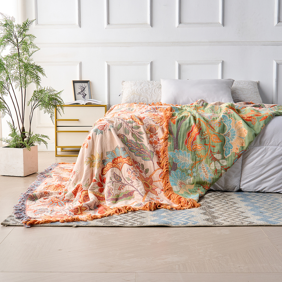 CozyNest - Bohemisk Blomsterfilt i 100% Bomull för Mysig Heminredning
