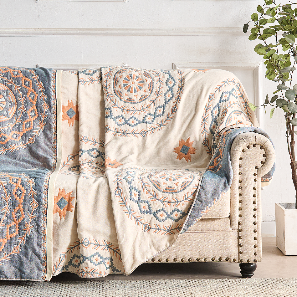 CozyNest - Bohemisk Bomullsfilt med Mandala Tryck för Mångsidig Användning