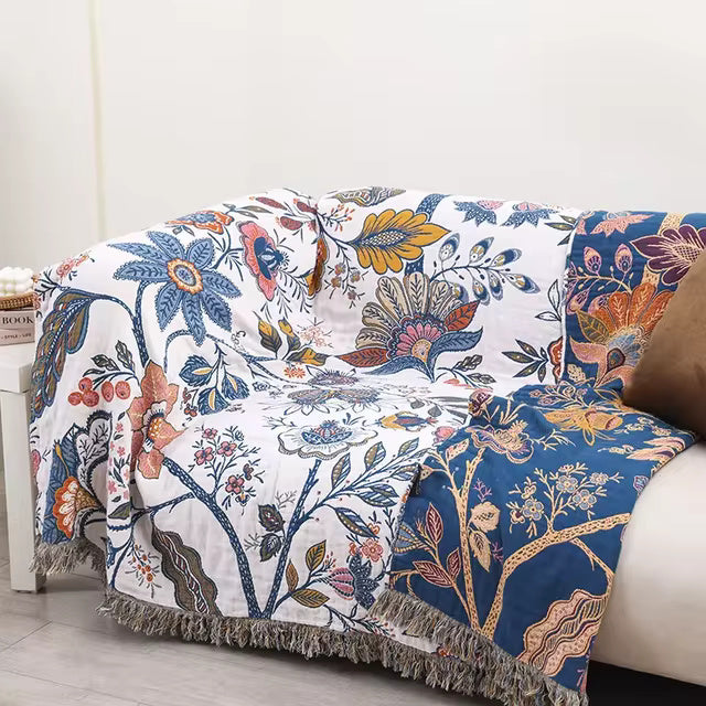 CozyNest - Vändbar Bomullsfilt med Blommönster för Stil och Komfort
