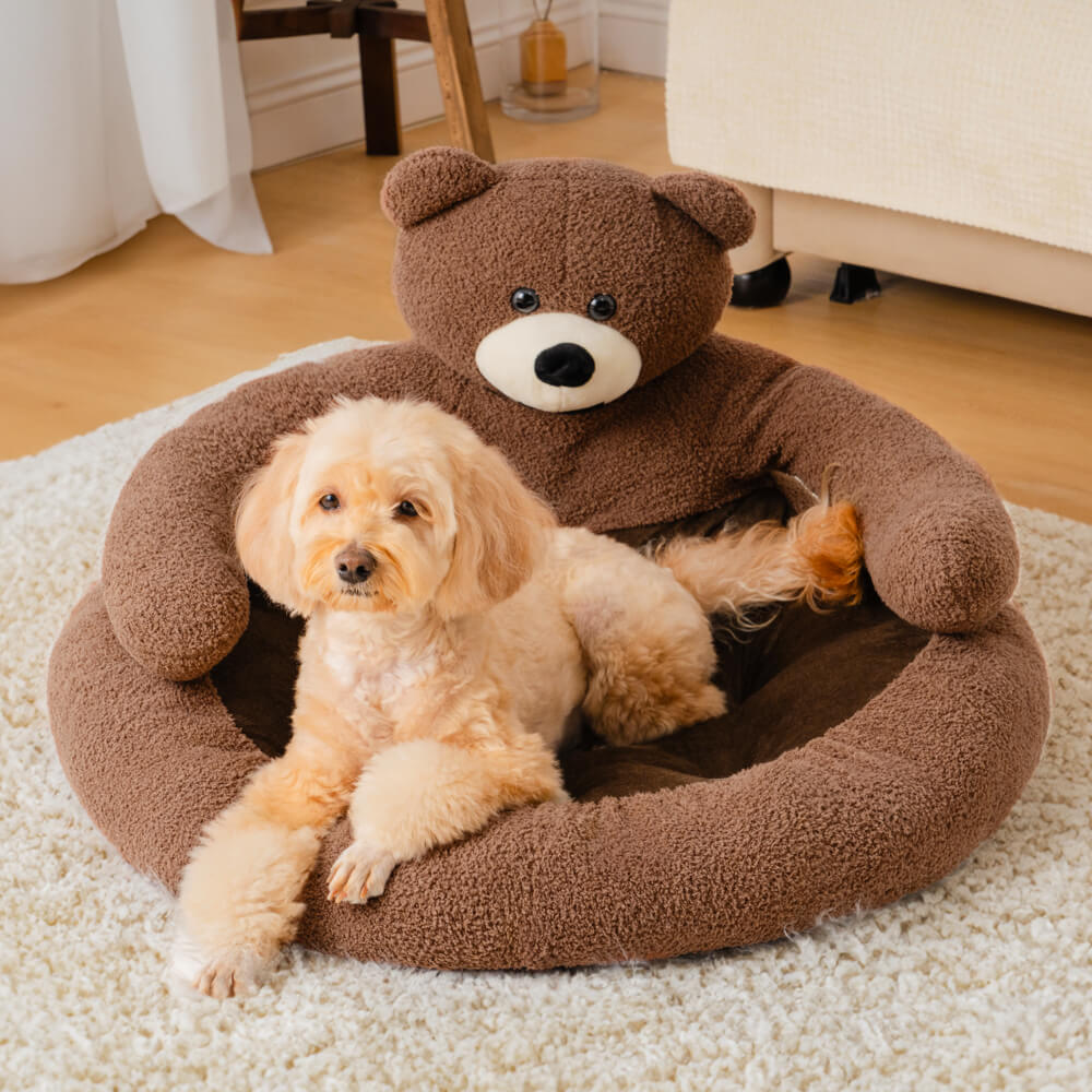 CuddleNest - Plysch Kattbädd i Björndesign för Komfort och Mysighet