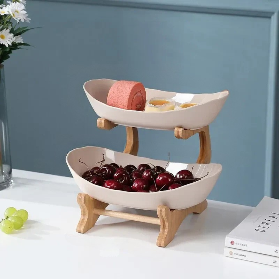 HomeStyle - Elegant Fruktställ med Träram och Flera Nivåer för Organisering