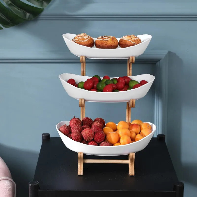 HomeStyle - Elegant Fruktställ med Träram och Flera Nivåer för Organisering