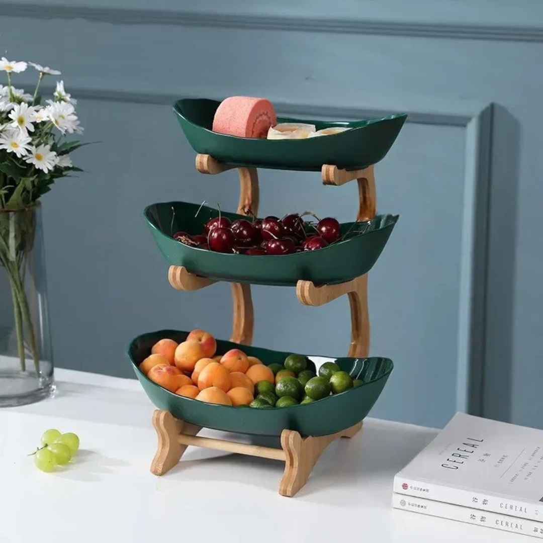 HomeStyle - Elegant Fruktställ med Träram och Flera Nivåer för Organisering