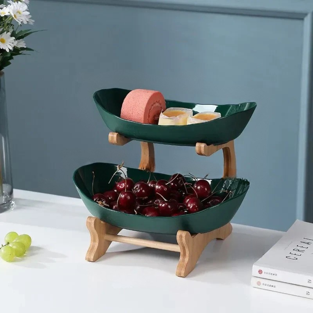 HomeStyle - Elegant Fruktställ med Träram och Flera Nivåer för Organisering