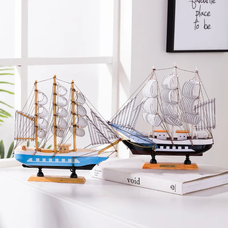 Nautica - Elegant Trä Segelbåtskulptur med LED-belysning
