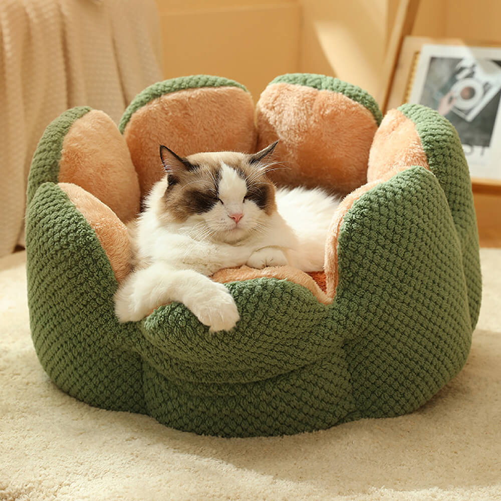 PawComfort - Mjuk Blomformad Katt- och Hundsäng för Ultimat Avkoppling