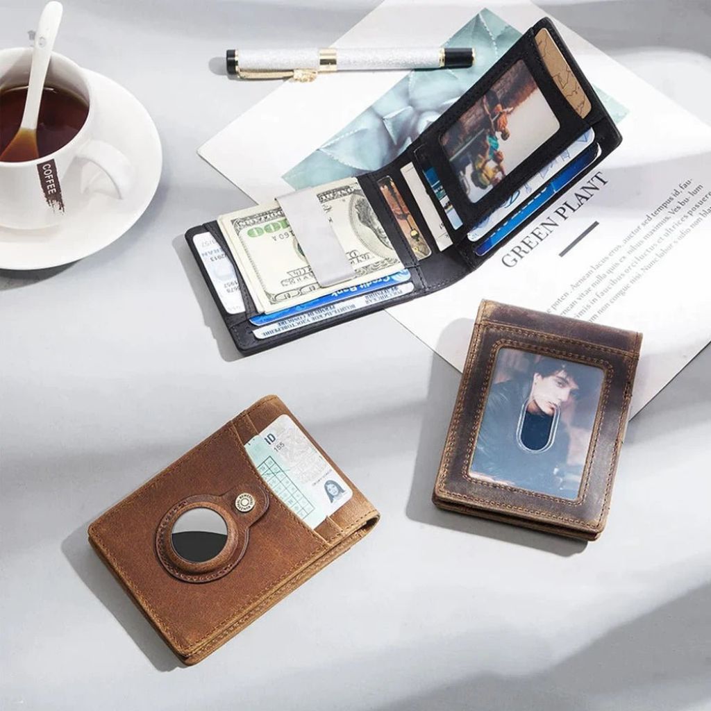 SleekWallet - Slim Läderplånbok med RFID-skydd och AirTag-fack, Elegant Design