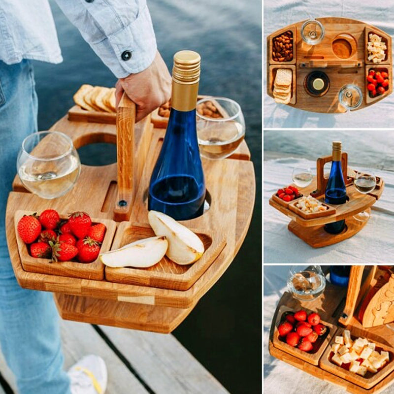 WineMate - Bärbart Vinbord i Trä med Snacksfack för Utomhusbruk