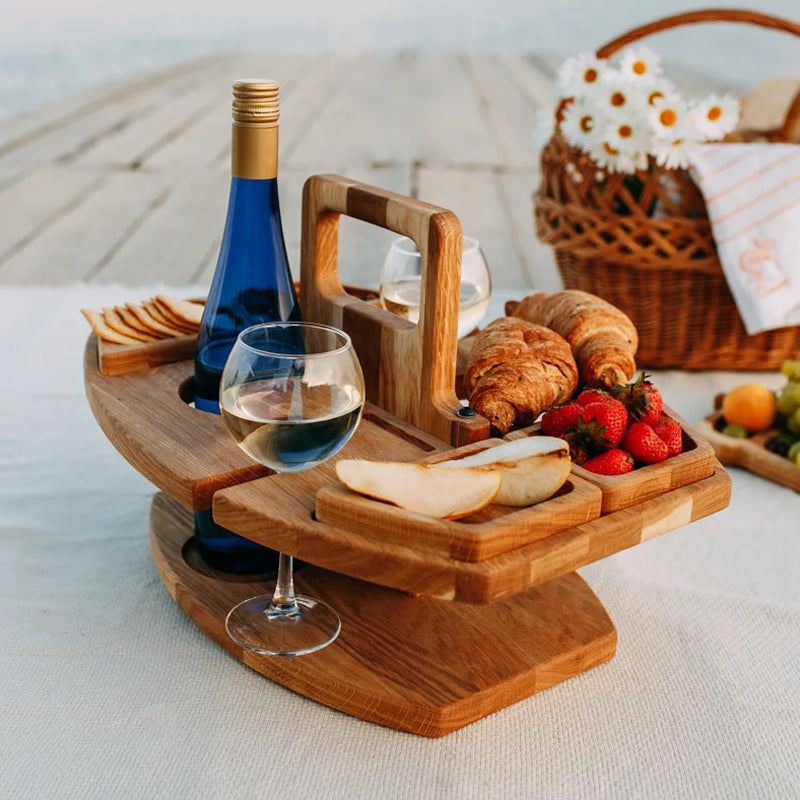 WineMate - Bärbart Vinbord i Trä med Snacksfack för Utomhusbruk