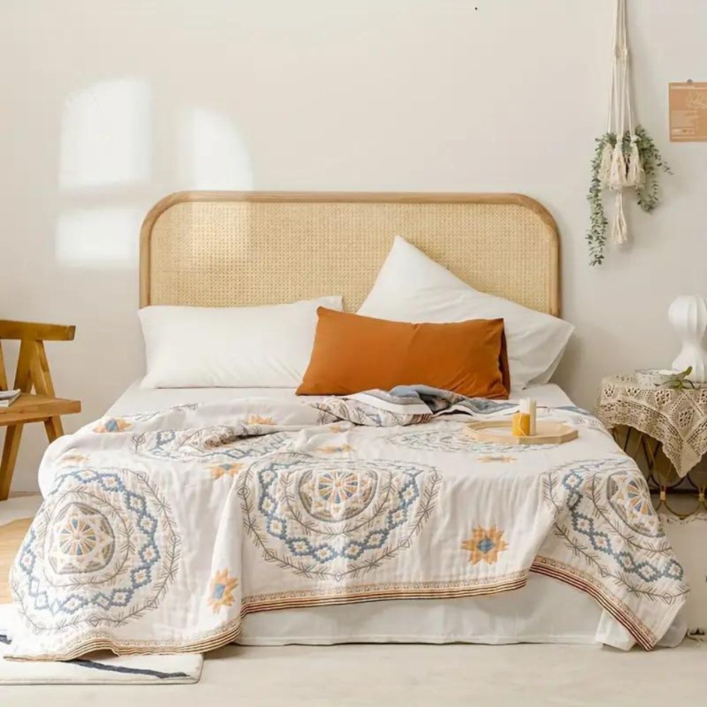 CozyNest - Bohemisk Bomullsfilt med Mandala Tryck för Mångsidig Användning