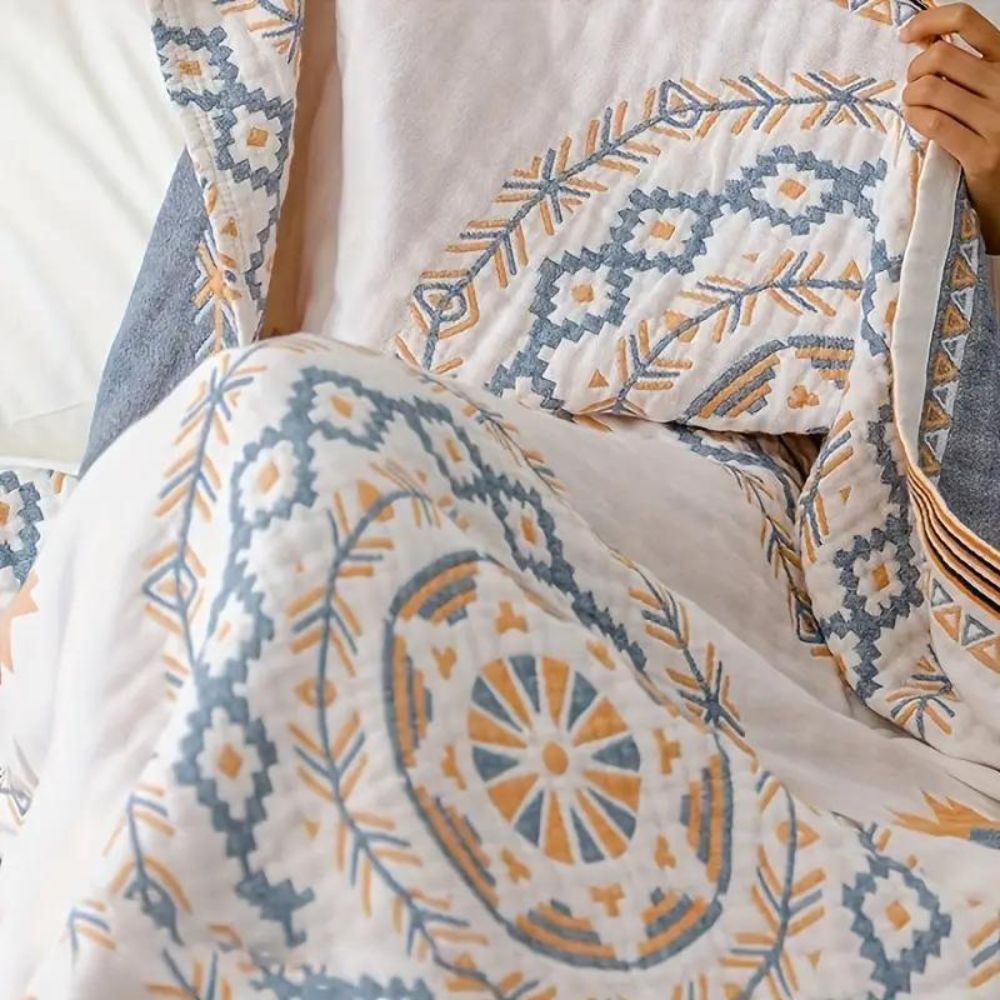 CozyNest - Bohemisk Bomullsfilt med Mandala Tryck för Mångsidig Användning
