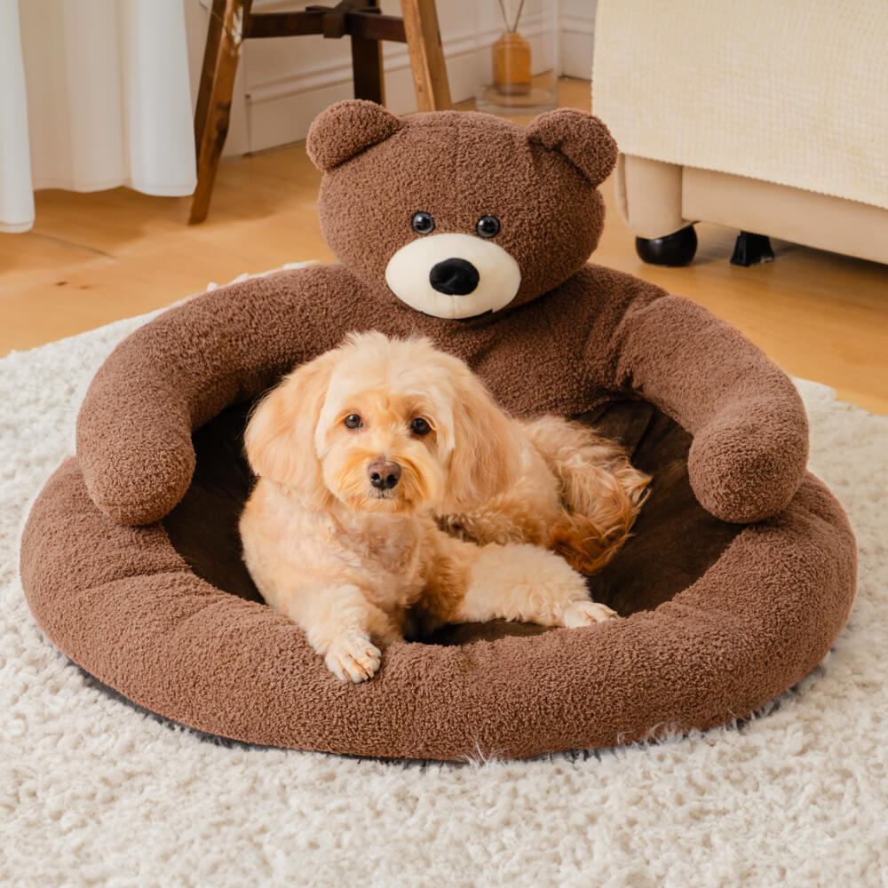 CuddleNest - Plysch Kattbädd i Björndesign för Komfort och Mysighet