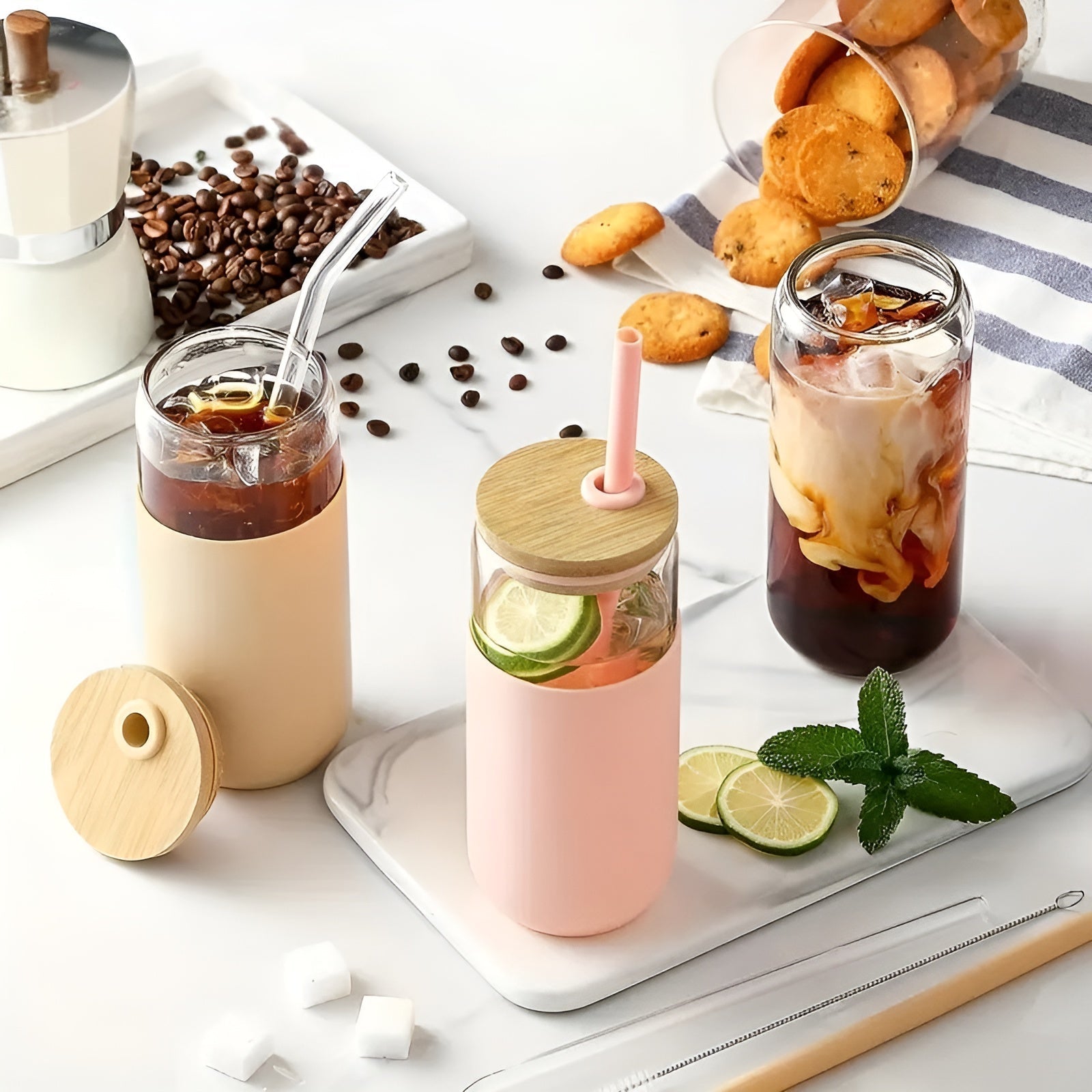 EcoDrink - Återanvändbara Drickglas med Lock och Sugrör