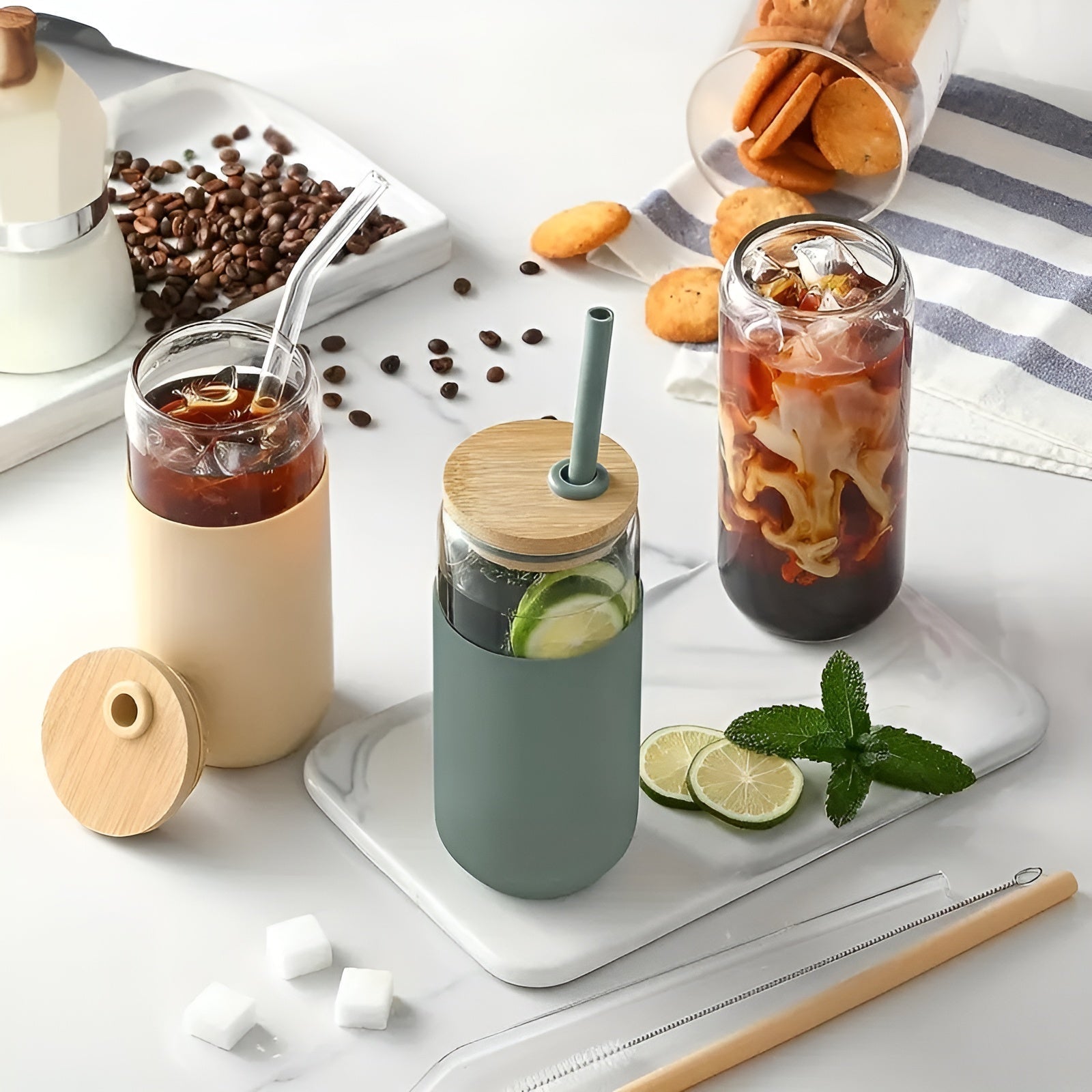 EcoDrink - Återanvändbara Drickglas med Lock och Sugrör