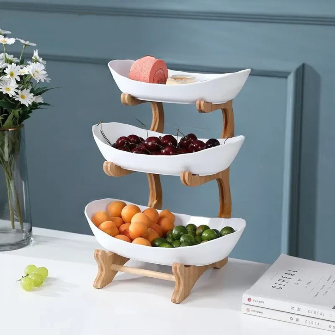 HomeStyle - Elegant Fruktställ med Träram och Flera Nivåer för Organisering