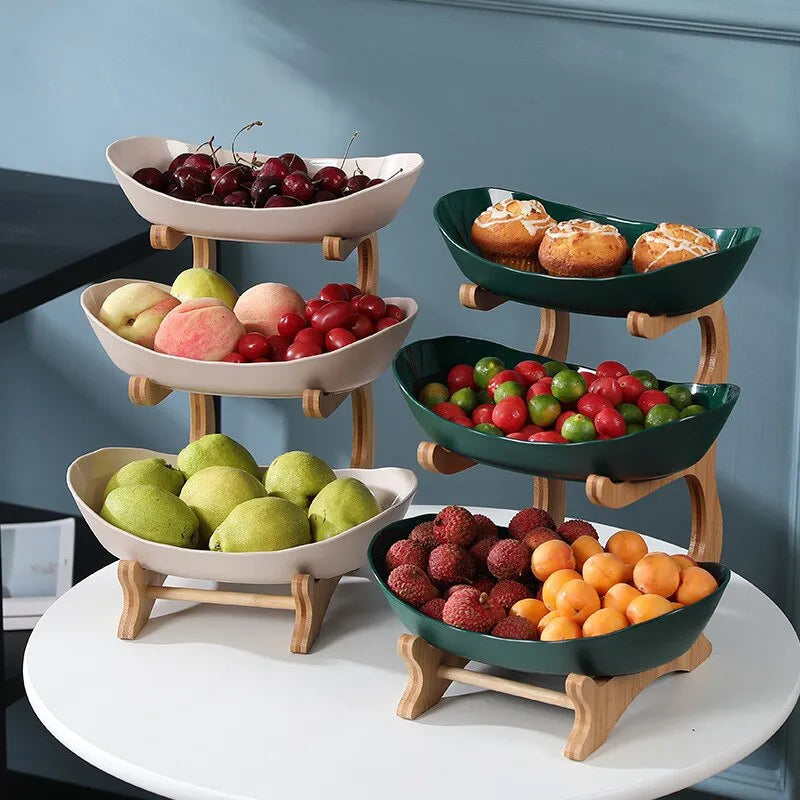 HomeStyle - Elegant Fruktställ med Träram och Flera Nivåer för Organisering