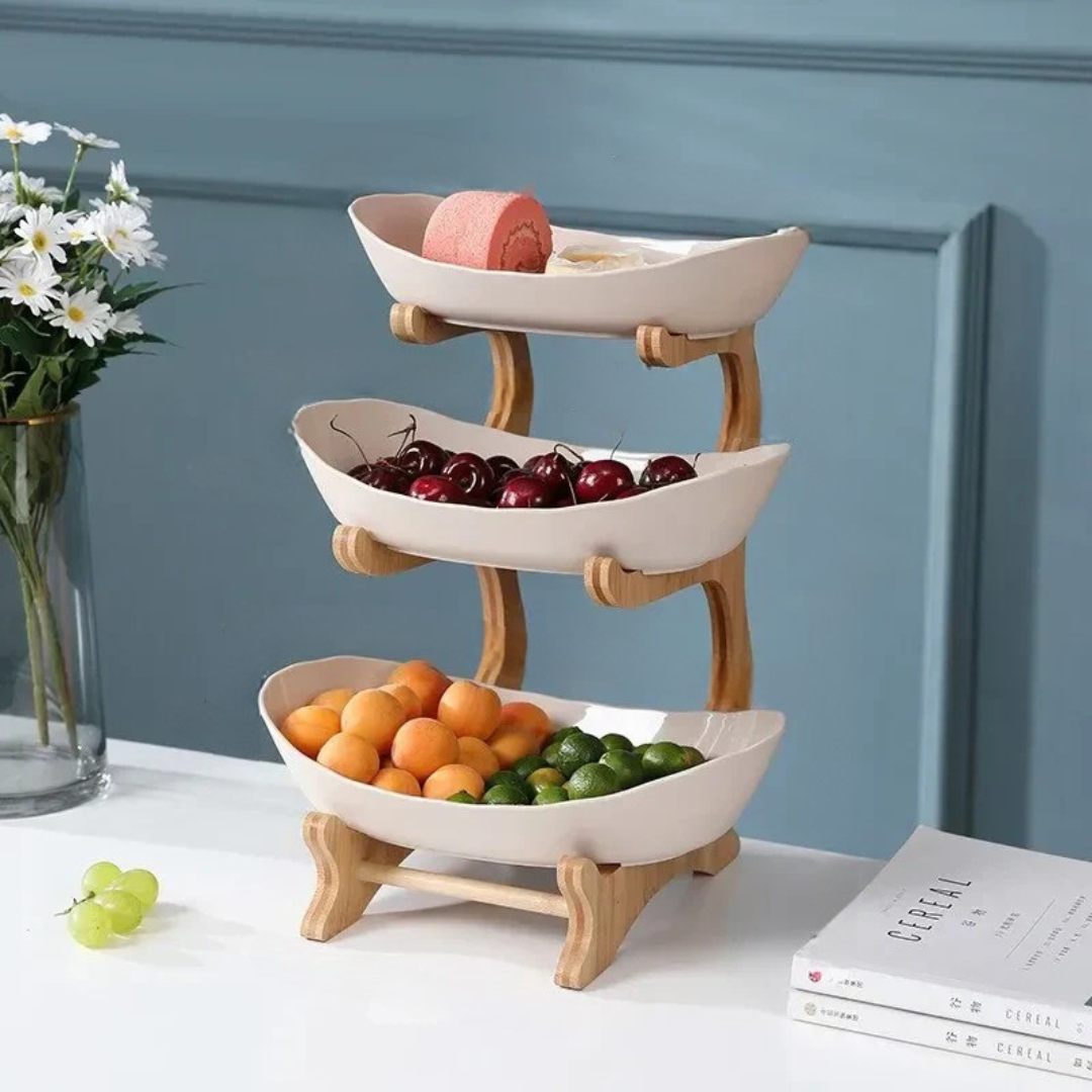 HomeStyle - Elegant Fruktställ med Träram och Flera Nivåer för Organisering