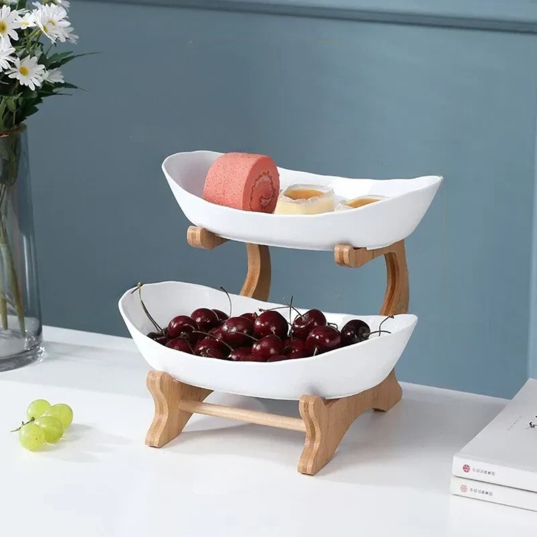 HomeStyle - Elegant Fruktställ med Träram och Flera Nivåer för Organisering