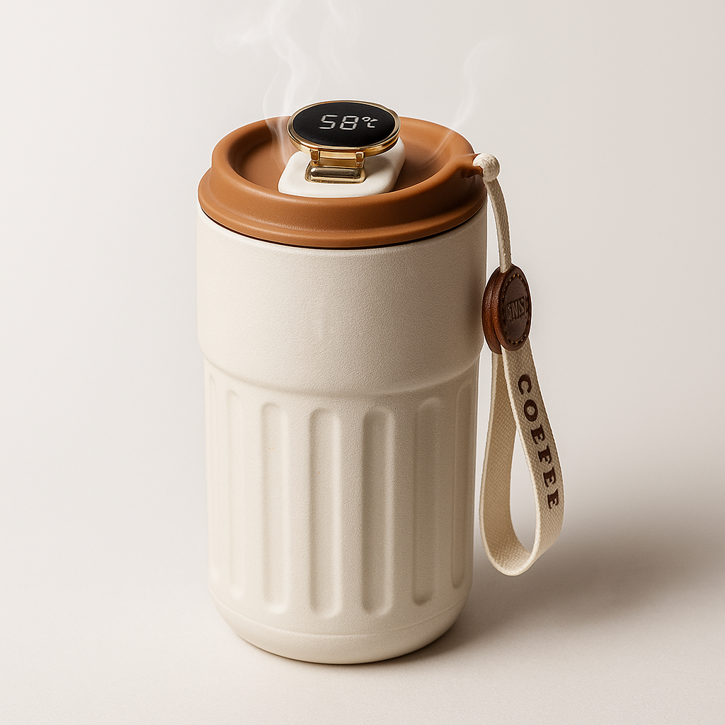 TravelEase - Isolerad Kaffe Mugge med LED Temperaturskärm för 6 Timmars Hållbarhet